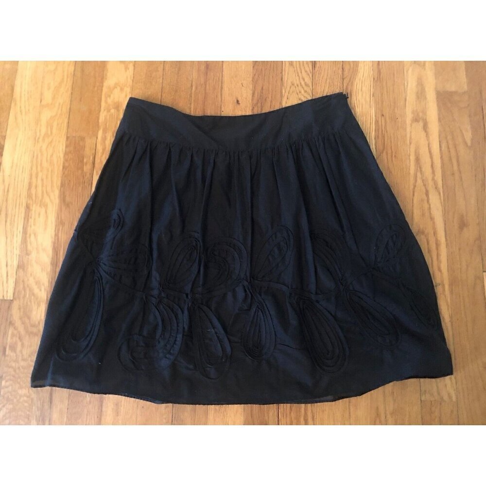 NWT LOFT Womens Size 8 Black Cotton A-Line Skirt Pleated Floral Design